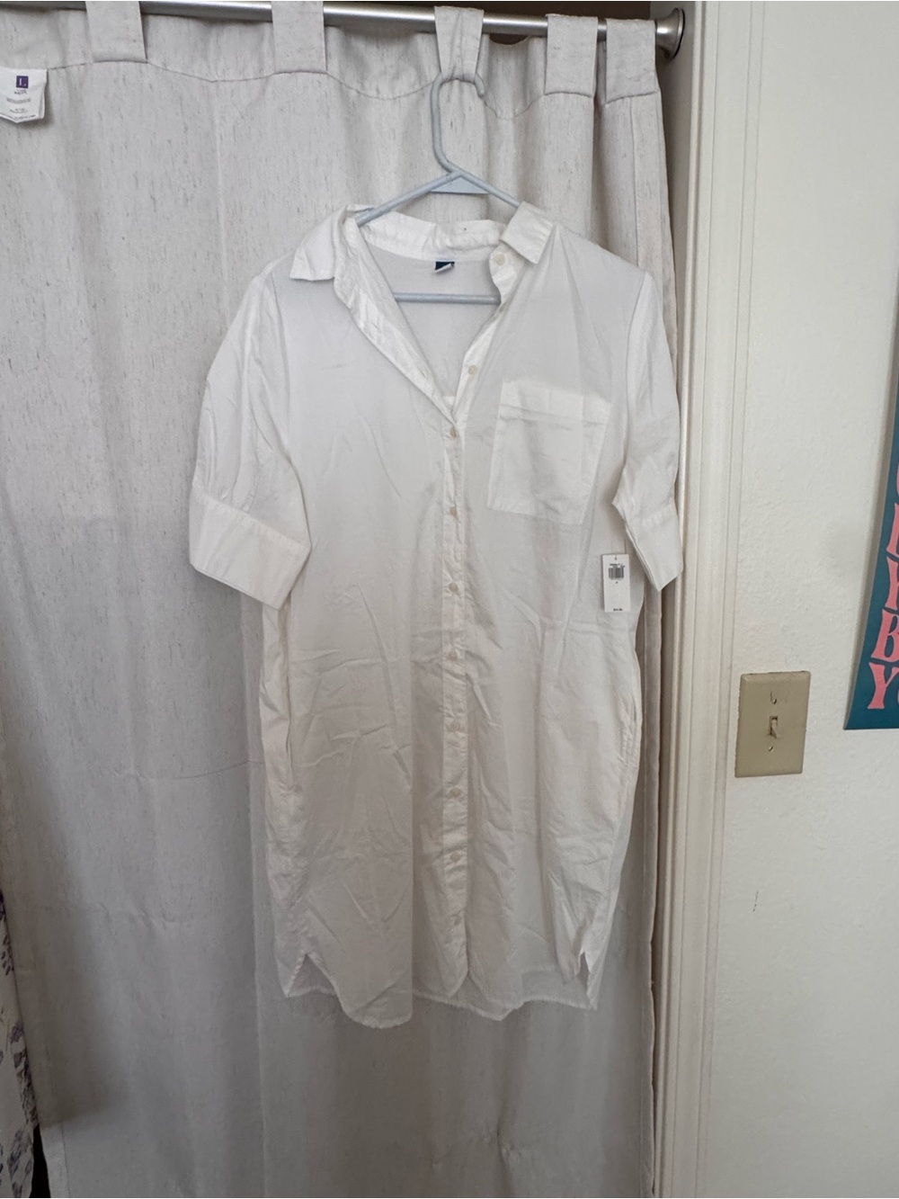 Women’s White Short-Sleeve Button-Down Shirt Dress Casual Collared Style